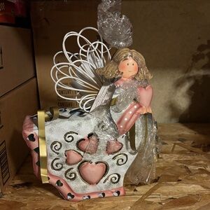 VTG Home Interiors Pink and Gold Metal Heart Angel Lantern